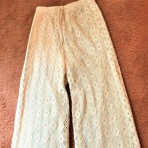 White CROCHET Flare Leg Pull On BOHO Pants, size M